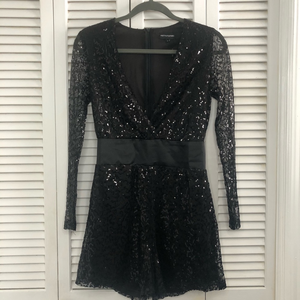 PRETTY LITTLE THING Black Sequin Romper 8!
